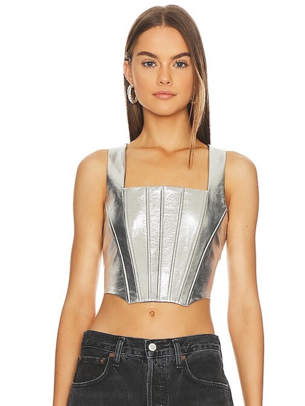 Revolve/Steve Madden Kimmie Corset in Silver Metallic Crop Top Rave Size Small